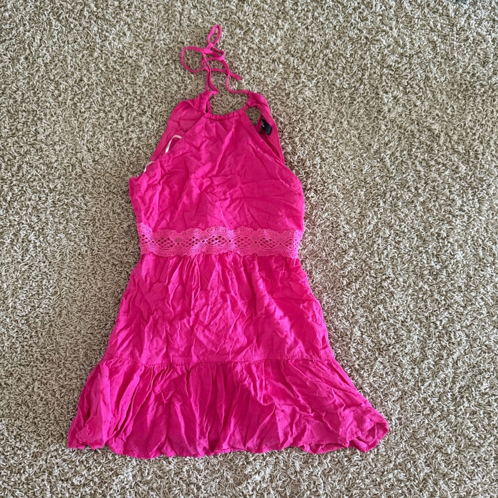 Lulu's Bright Pink Textured Halter Dress